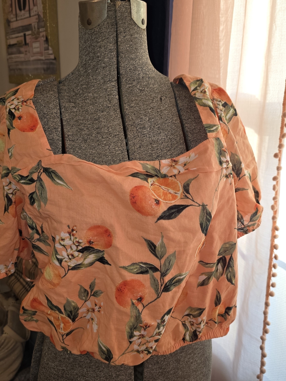 LOFT Peach orange-Print Square Neck Crop Top